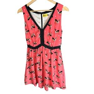 Max C London Black and Pink Sleeveless Deer V-Neck Sundress sz 8